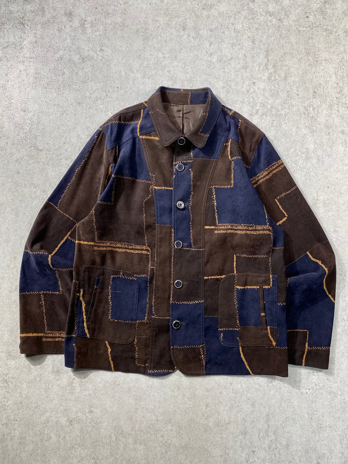 [M] 90s Japanese 일본 빈티지 패치워크 프린팅 자켓 상품이미지1