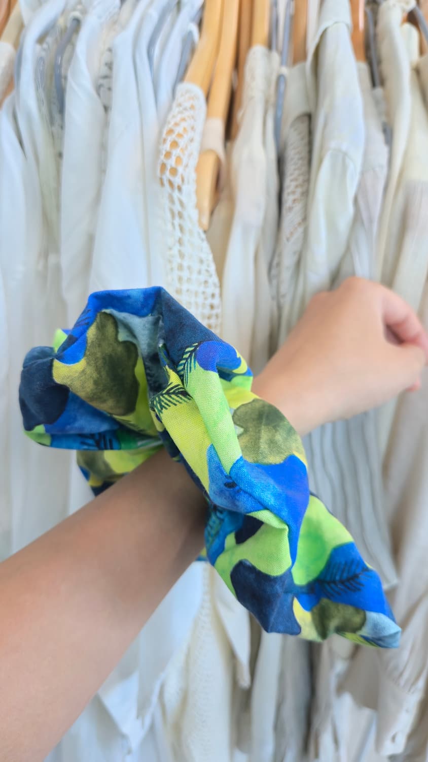 Large 유니크 카모 곱창 블루 옐로우 컬러풀 볼륨 헤어끈 hair 상품이미지2