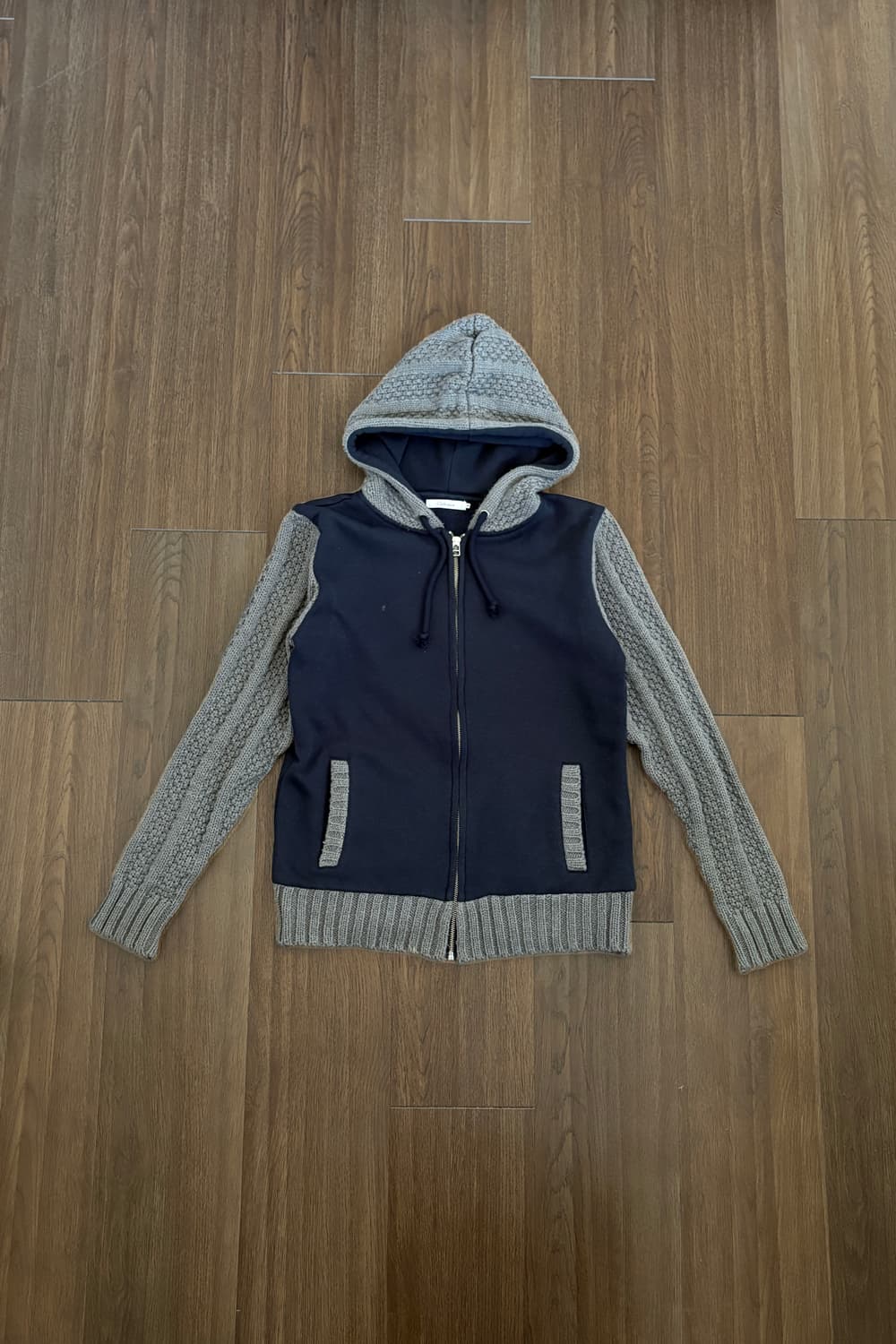 Waffle Knit Fleece-Lined Zip-up Hoodie 상품이미지4