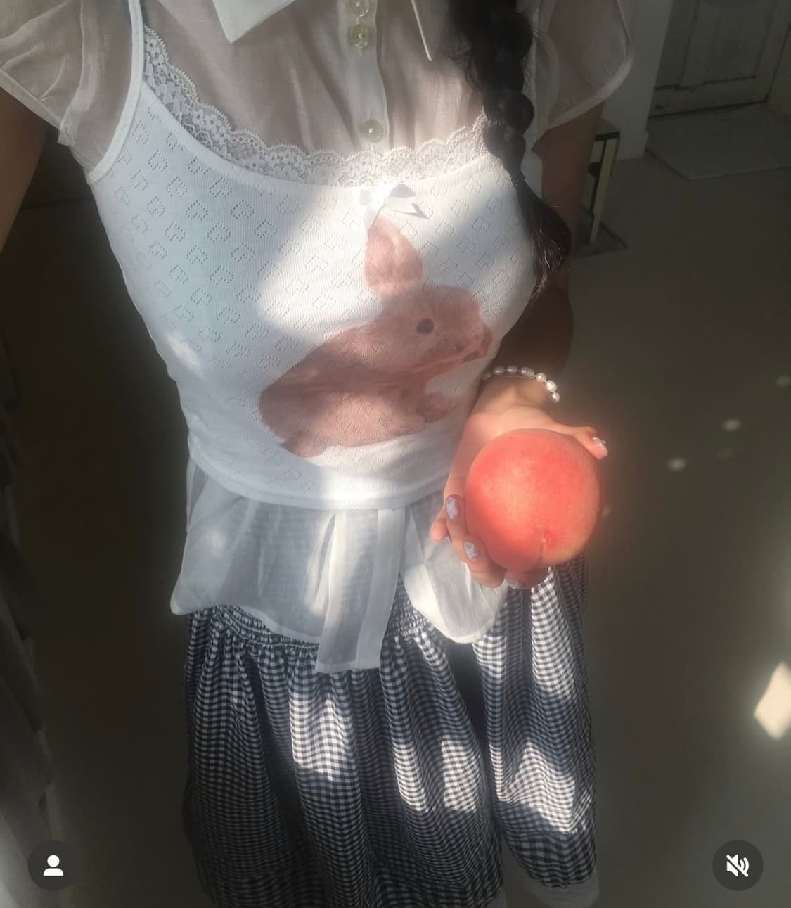 여름햇살복숭아 체크롱스커트 코디 상품이미지1