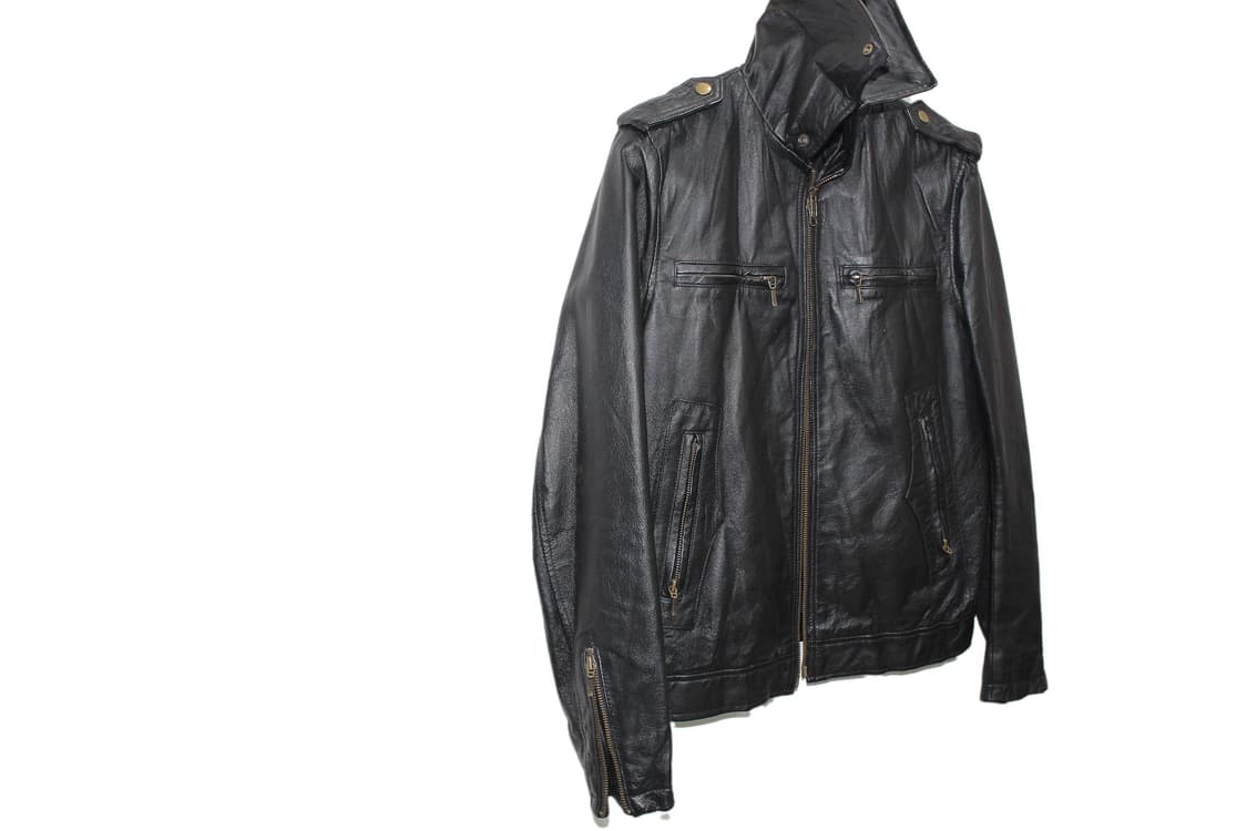 2000s 타케오 키쿠치 카우레더 2WAY 하이넥 레더 자켓 상품이미지6