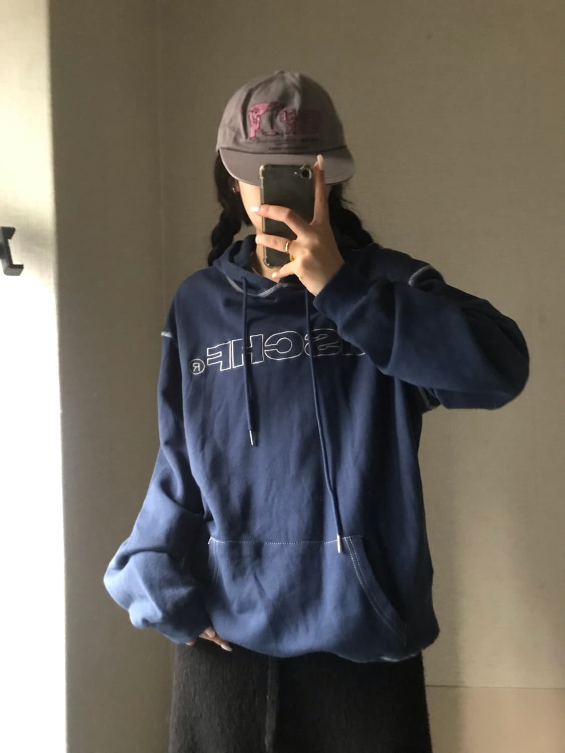 미스치프 네이비 스티치 후드티 상품이미지1