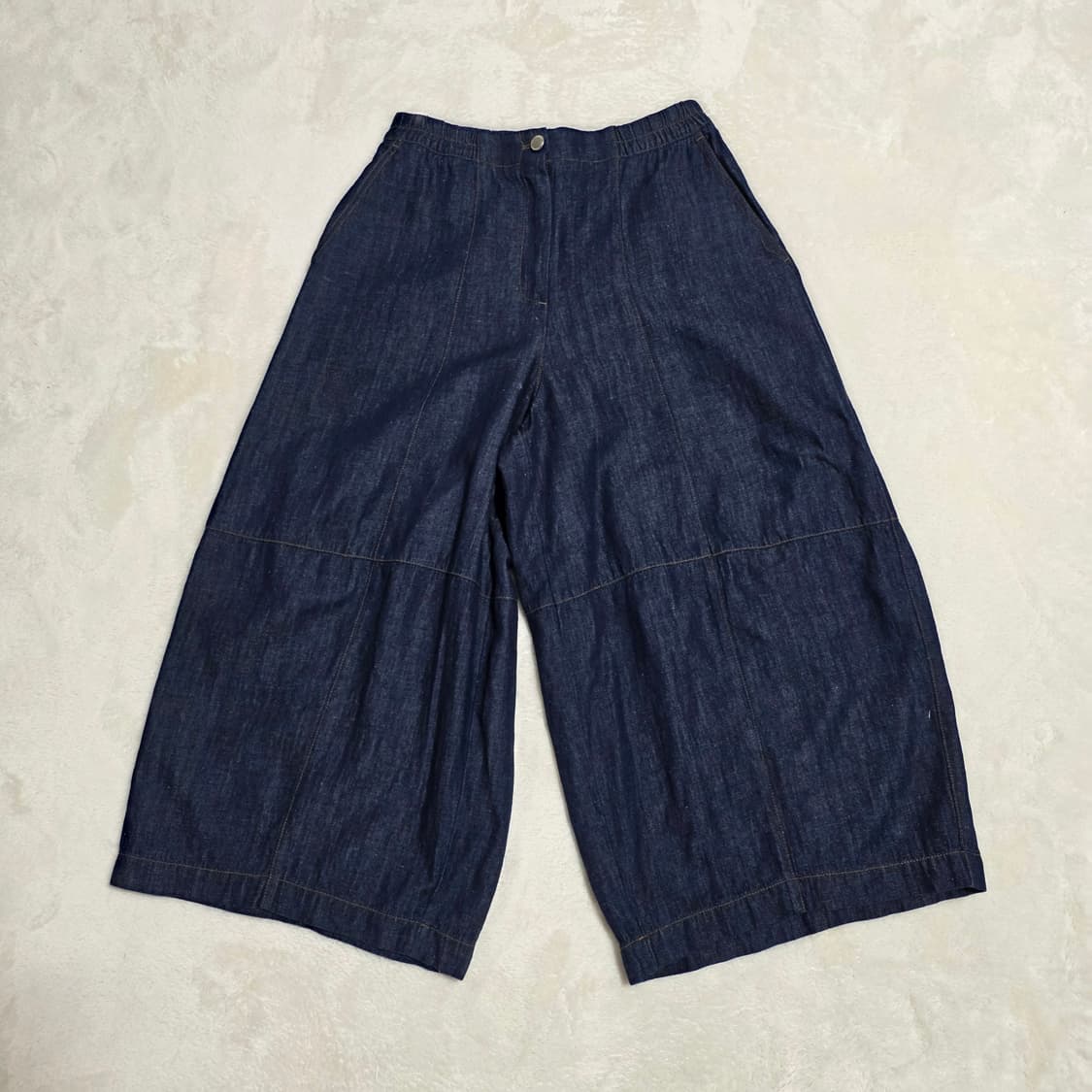 (F)여성 우드우드 린넨 혼방 빅포켓 와이드 8부 데님 팬츠 상품이미지1