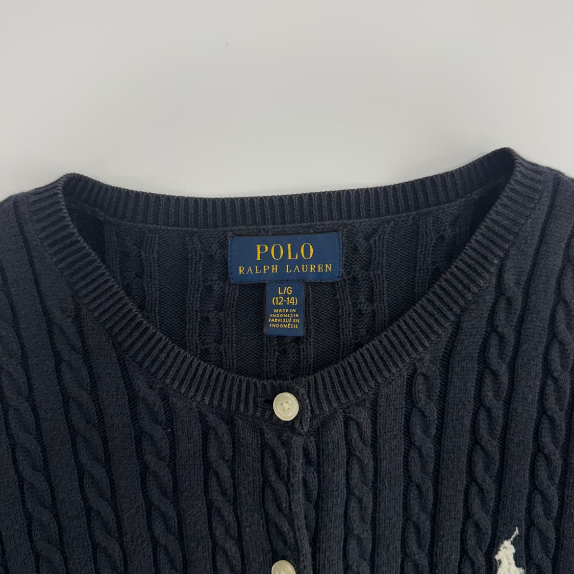 Polo 폴로 화이트 포니 다크 네이비 케이블 니트 가디건 상품이미지5