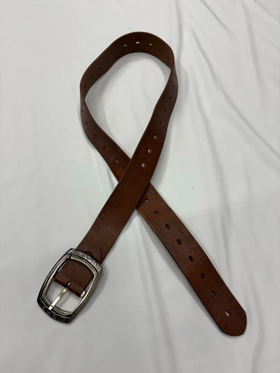 디젤 빈티지 브라운 로고 엠보 레더 벨트 Diesel 상품이미지4