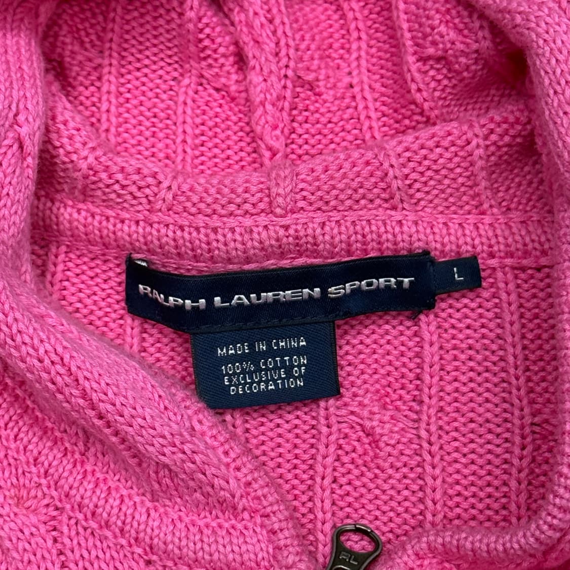 L 폴로랄프로렌 여성용 핑크 케이블 후드 니트 집업 상품이미지4