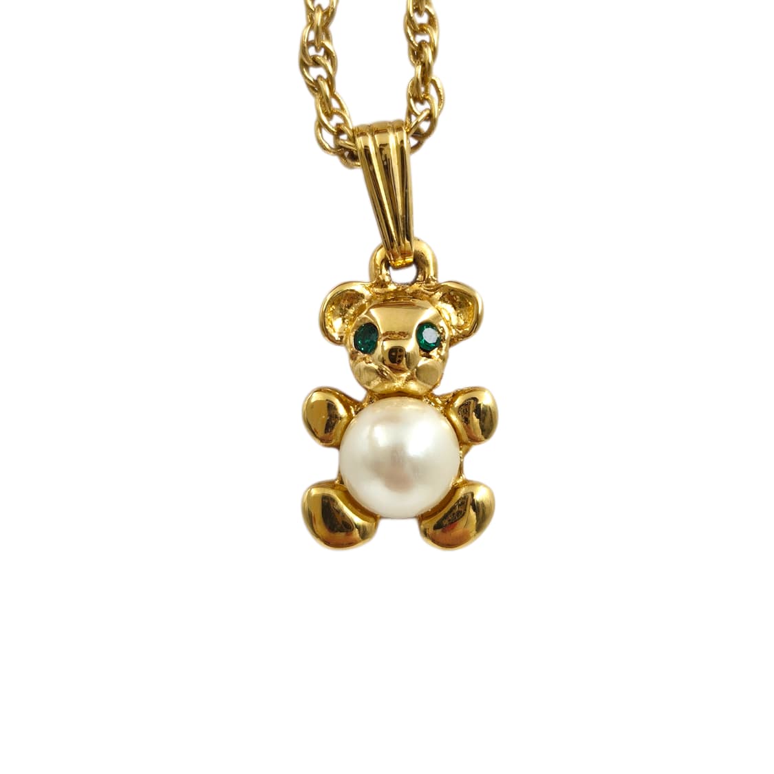 80s 프랑스 꾸레쥬 골드 테디베어 진주 목걸이 상품이미지1