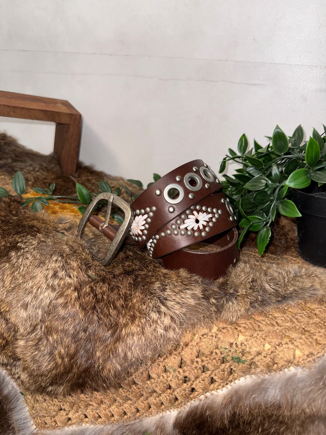 Pink brown western stud punching belt 상품이미지2