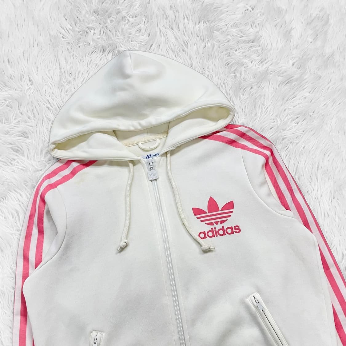 아디다스 화이트 핑크 후드플락 트랙 후드집업 상품이미지3