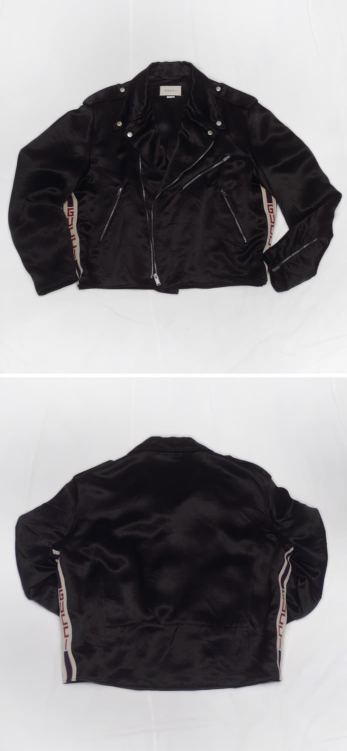 구찌 (GUCCI) 사이드 띠로고 블랙 실크 라이더 자켓 (48 / 10 상품이미지3