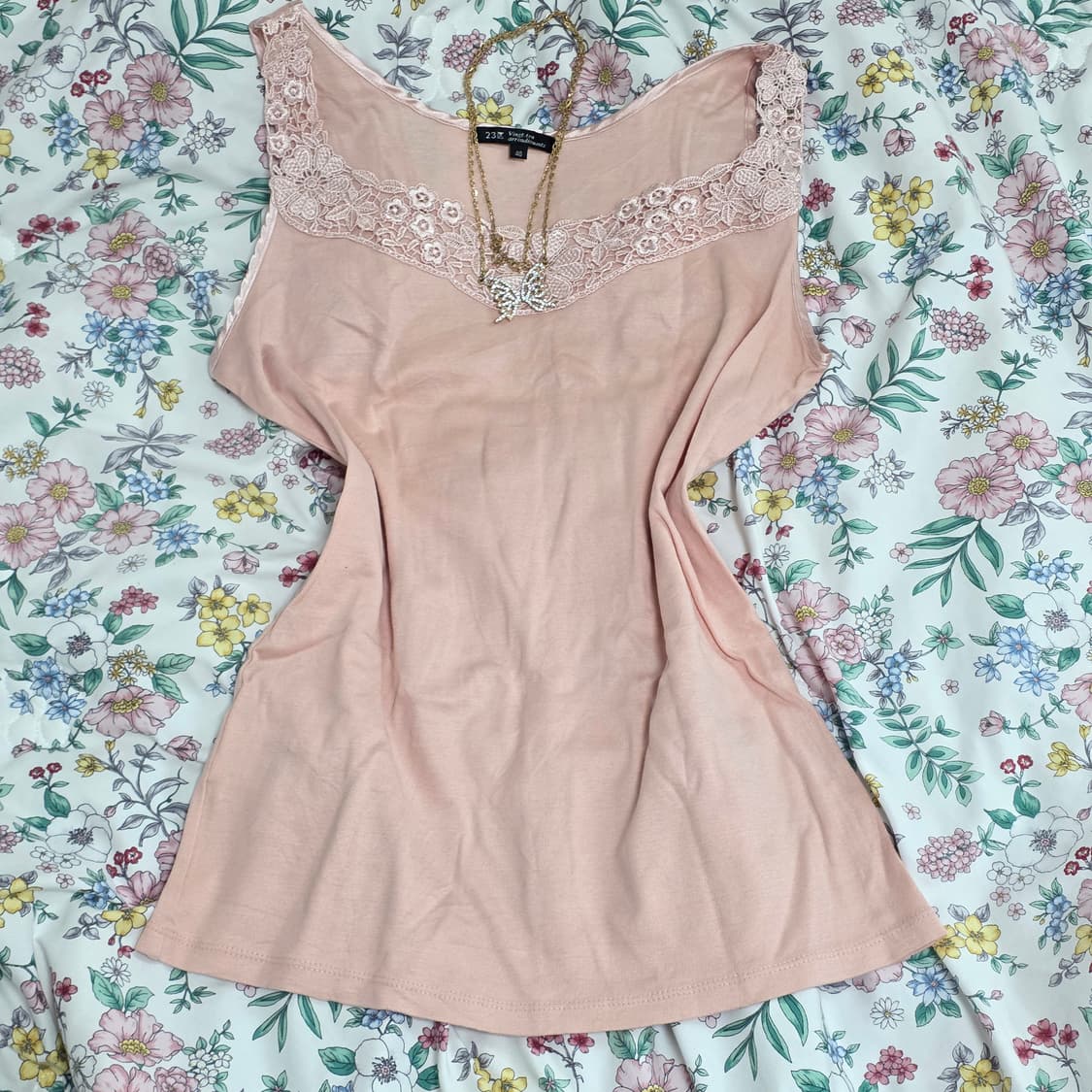 일본빈티지 23구)딸기우유 핑크레이스 모리걸플로럴 로맨틱페어리 슬리브리스 상품이미지3