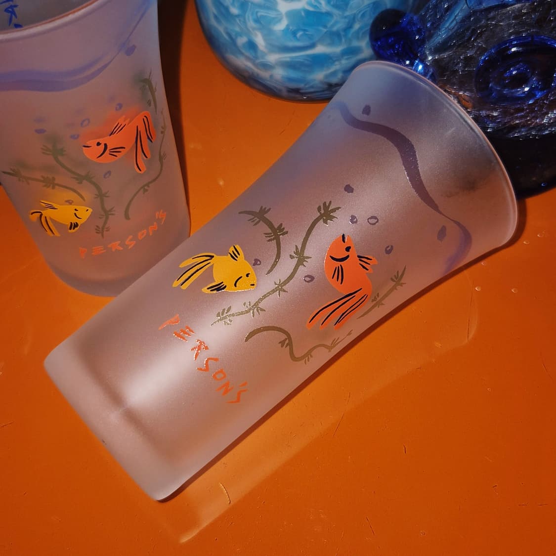 90s 레트로 파슨스 수초 금붕어 불투명 롱 글라스 1p 상품이미지8