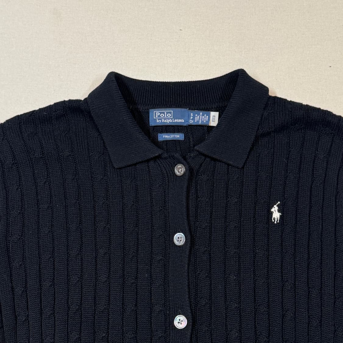 S) 폴로 랄프로렌 피마코튼 케이블 니트 가디건 블랙 신형 큐알탭 상품이미지3