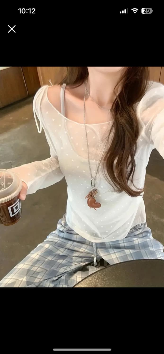 하늘색 나시 + 하트 긴팔 시스루 투피스 상품이미지1