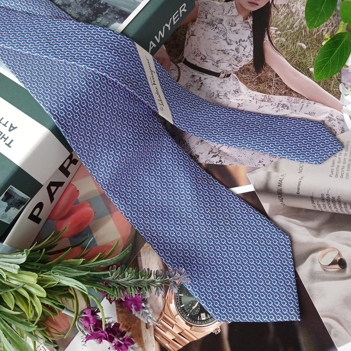 살바토레 페라가모 넥타이 블루 간치니 패턴 8.8cm A등급 G30 상품이미지3