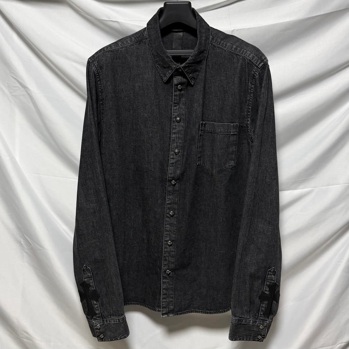 [S+급/L] 크롬하츠 레더패치 데님 셔츠 자켓 상품이미지1