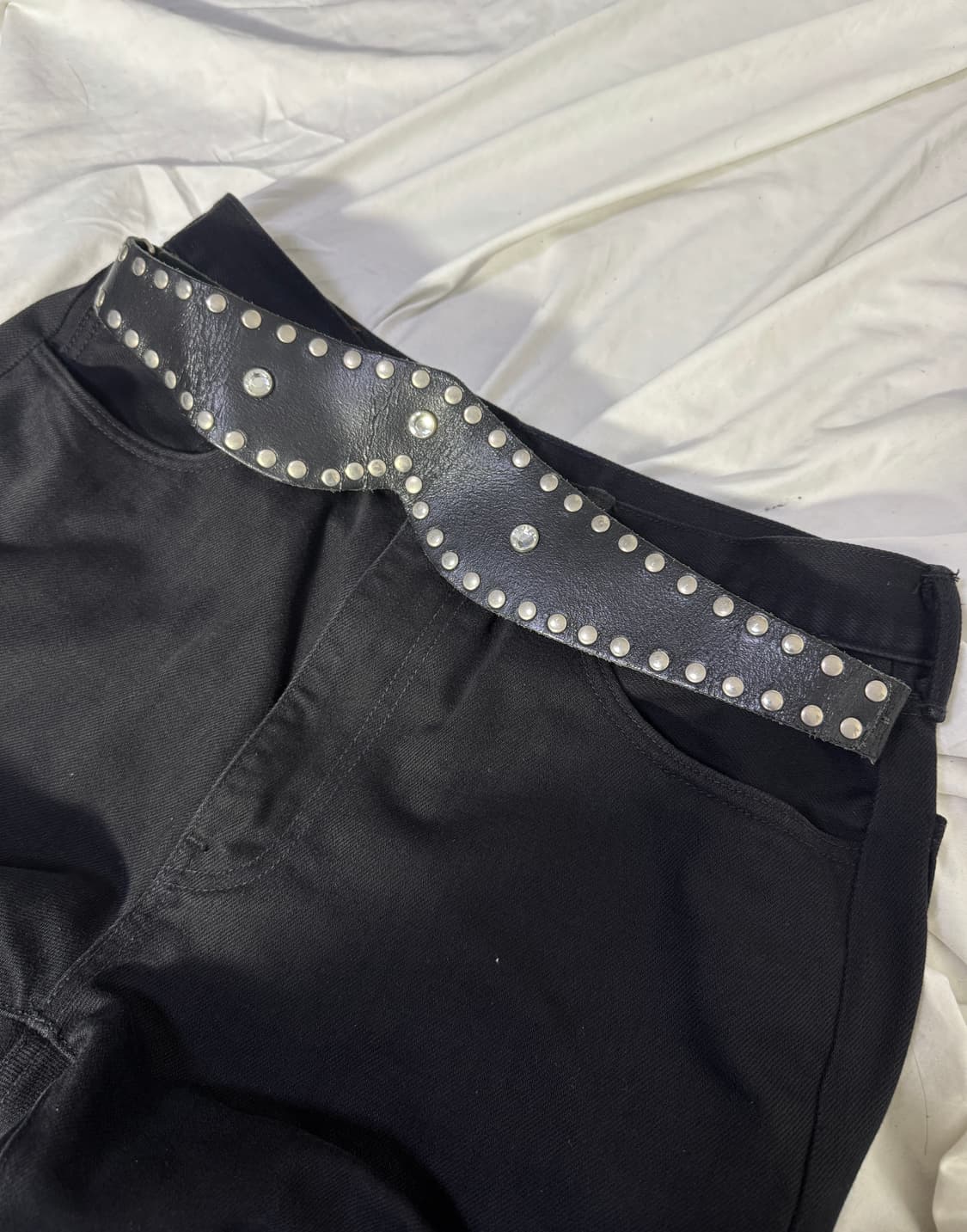 빈티지 크리스탈 스터드 레더 벨트 상품이미지2