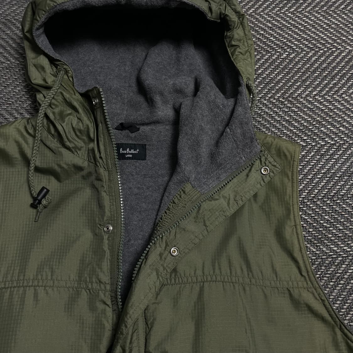 빈티지 립스탑 나일론 기모 후드 베스트 카키o 5319 상품이미지3