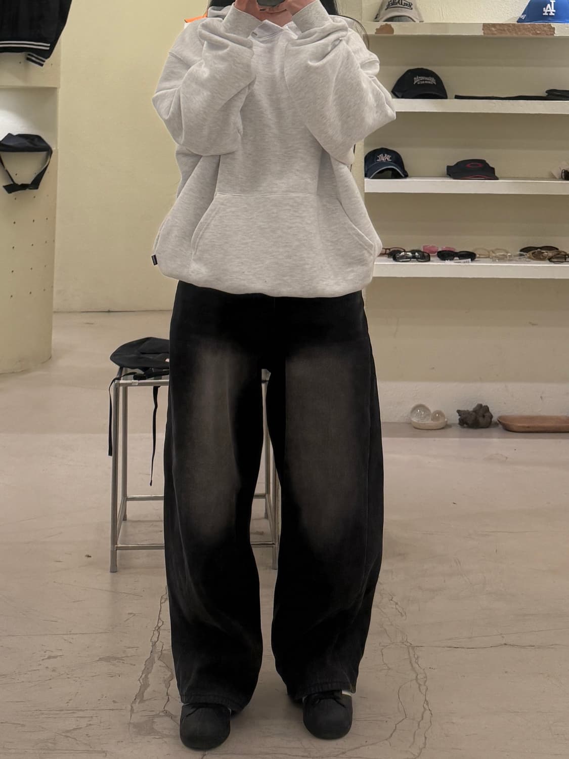 블랙 워싱 와이드 데님 팬츠 U732 상품이미지1