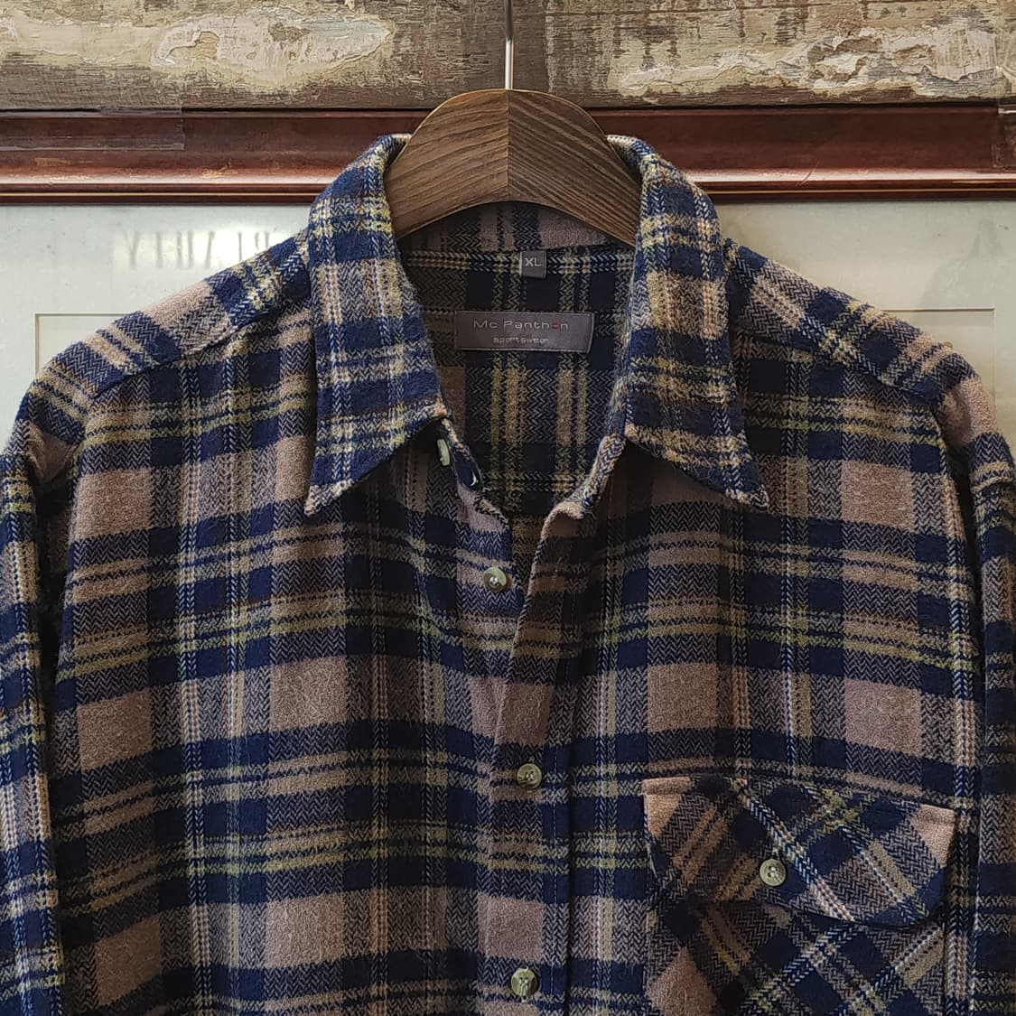 90s 아메리칸 빈티지 체크셔츠 헤비 플란넬 워크셔츠 블루 xl 상품이미지3