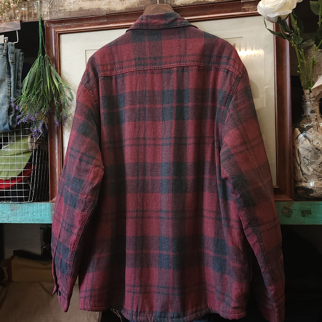 00s 랭글러 웨스턴 셔츠 쉐르파 양털 자켓 플란넬 셔츠 빈티지 레드 L 상품이미지4