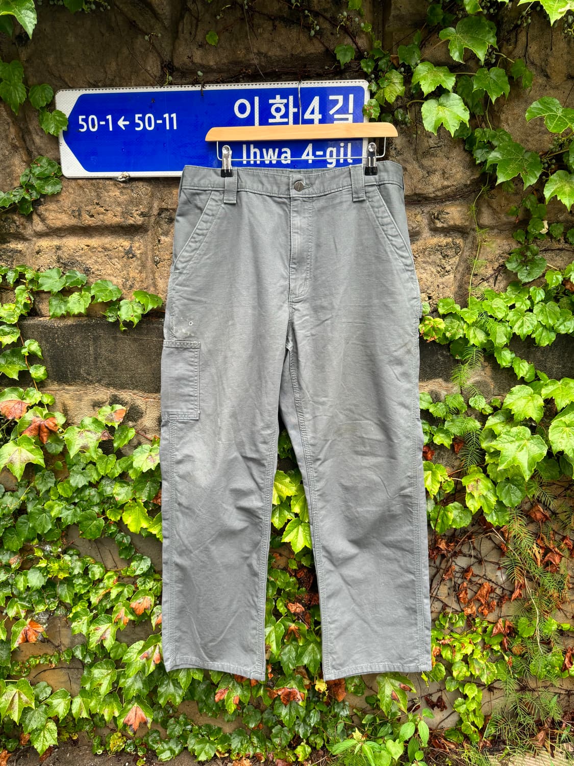 칼하트 b151 회색 빈티지 카펜터 싱글니 페이딩 워크 팬츠 34/30 상품이미지1