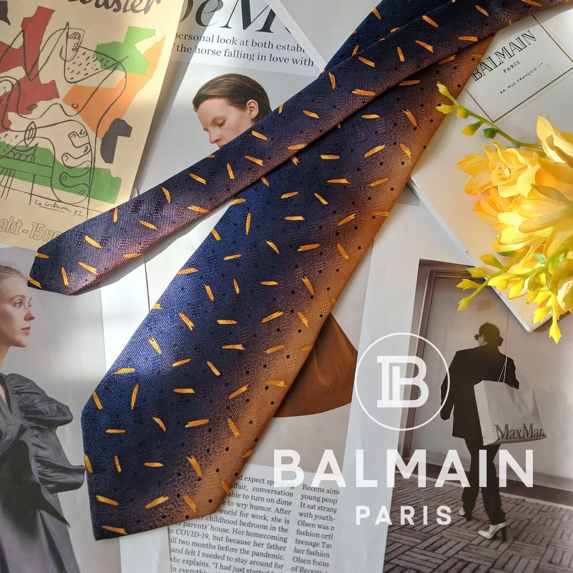 발망 실크 브라운 패턴 넥타이 9.8cm A등급 A19595
 상품이미지2