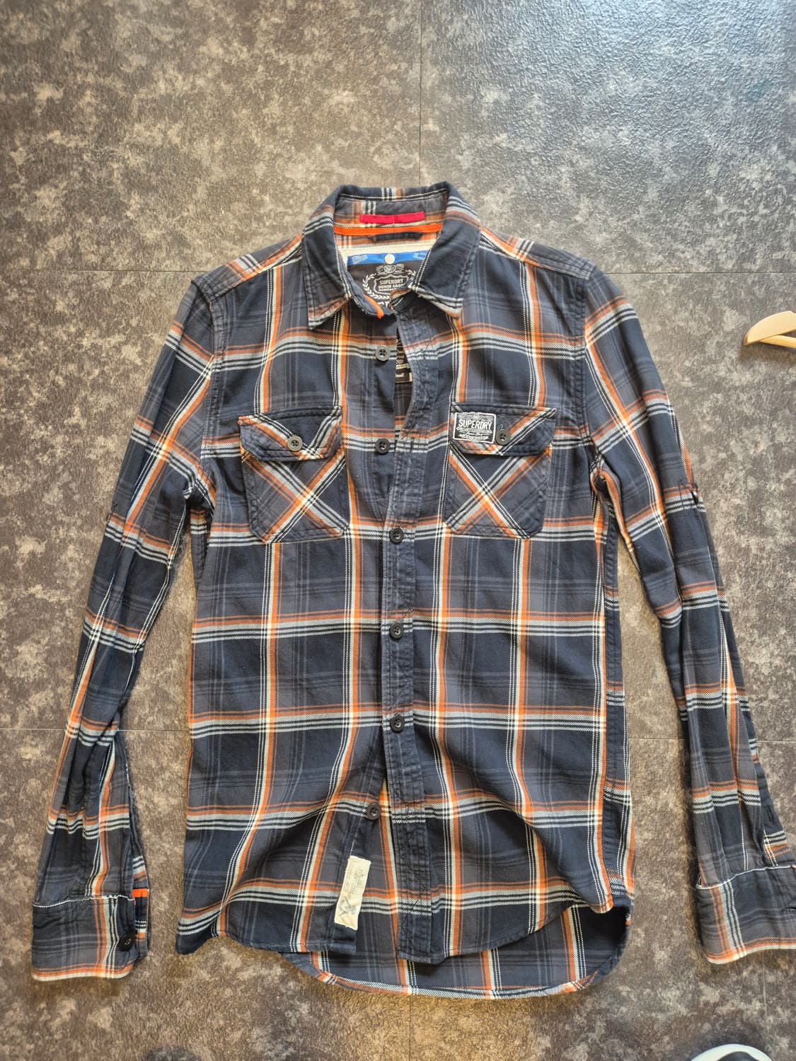 슈퍼드라이(Superdry)의 오렌지 네이비 체크 셔츠 - S 상품이미지1