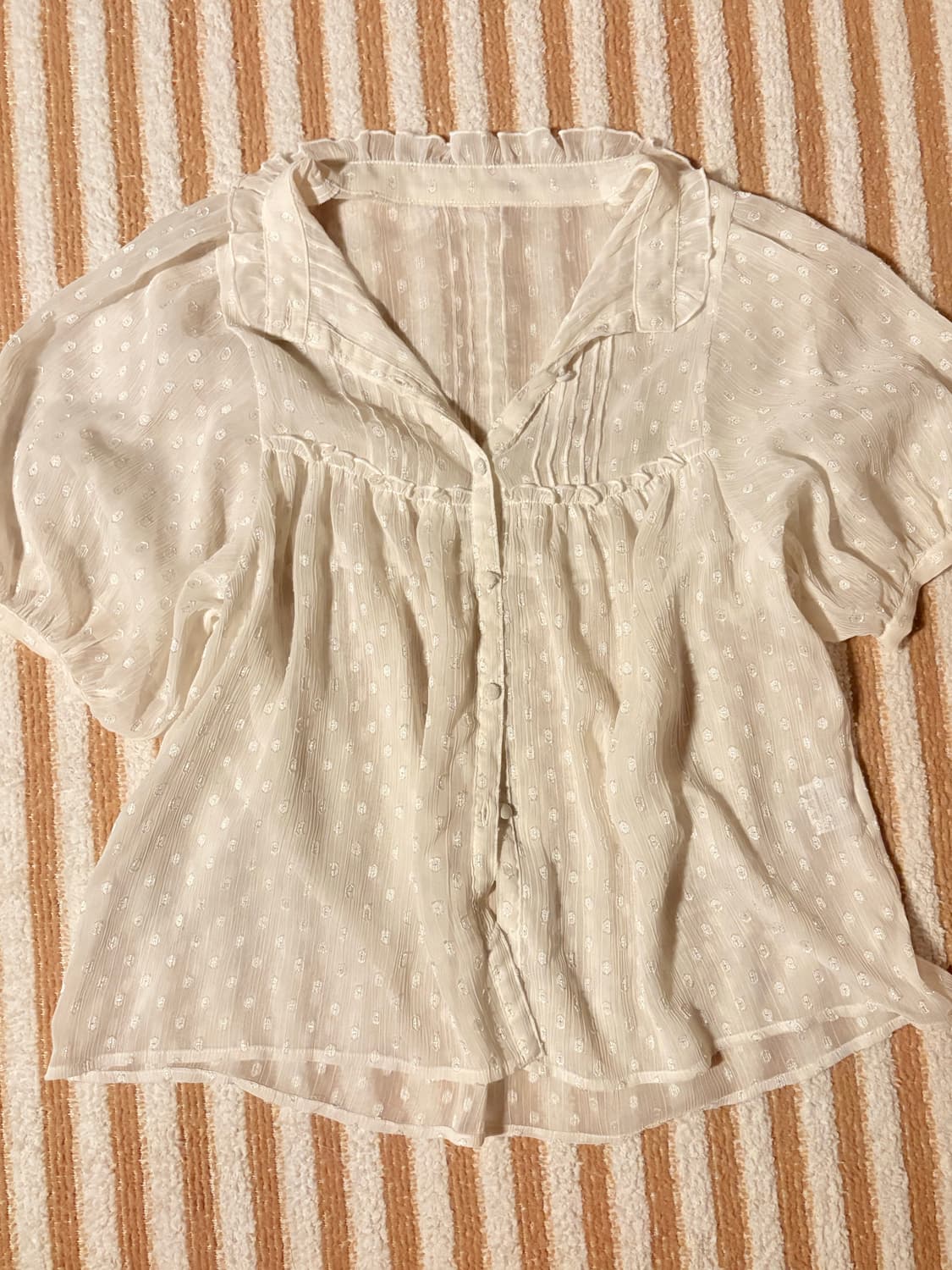 일본 빈티지 흰색 홍콩 블라우스 퍼프소매 상품이미지1