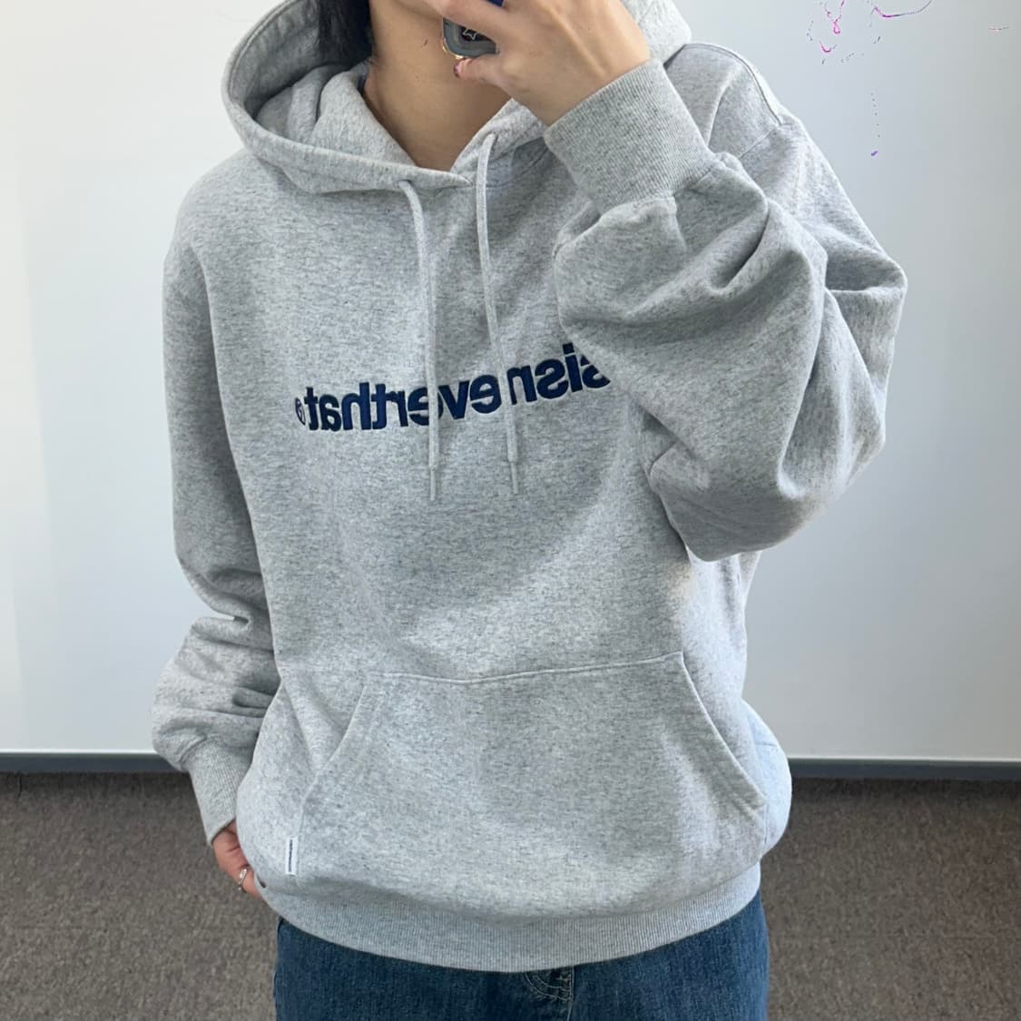 This is never that 디스이즈네버뎃 네이비로고 그레이 후드티 상품이미지1