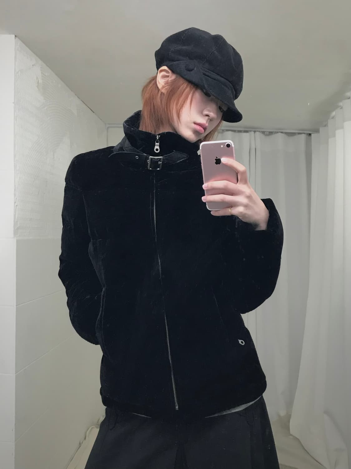 빈티지 블랙 벨벳 비죠 디테일 패딩 상품이미지1