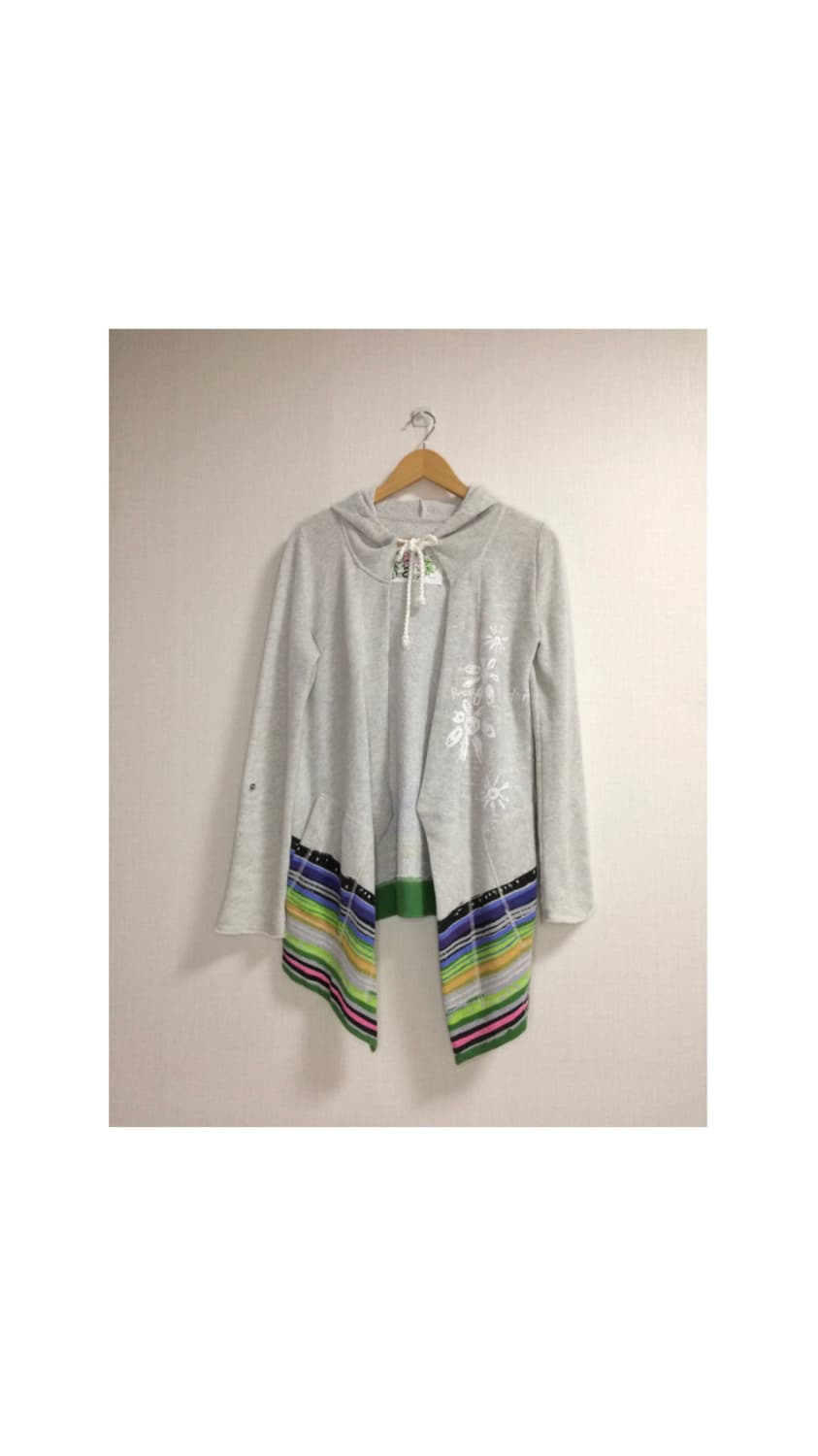 빈티지 컬러풀 패치 그레이 오픈 후드집업 상품이미지1