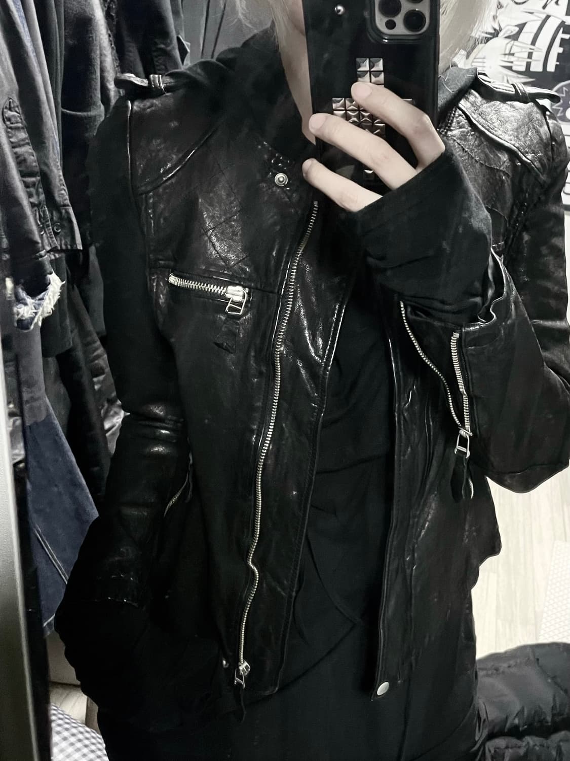 00s ITALY 램스킨 퀼팅 지퍼디테일 노카라 레더자켓 양가죽디올st 상품이미지2