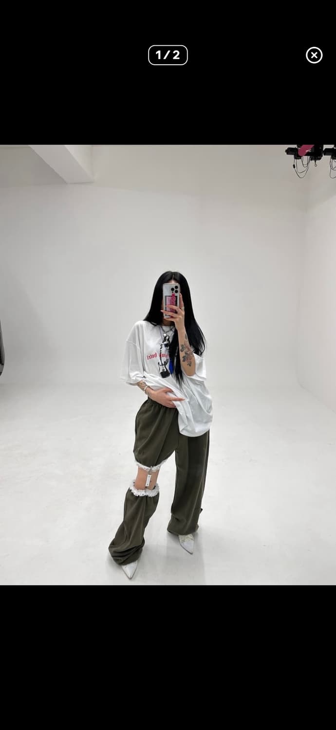 미스테리어스호텔 미호 가터벨트 레이스 카키 와이드 팬츠 트레이닝 츄바 상품이미지1