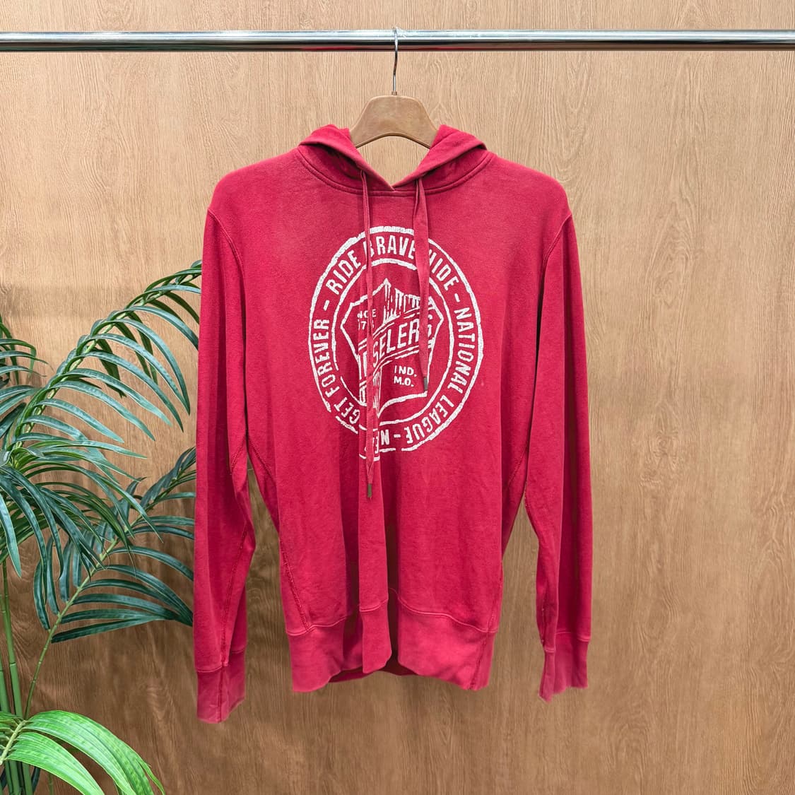 디젤 후드 스웨트 셔츠 빈티지 로고 워싱 프린트 디테일 레드 상품이미지1