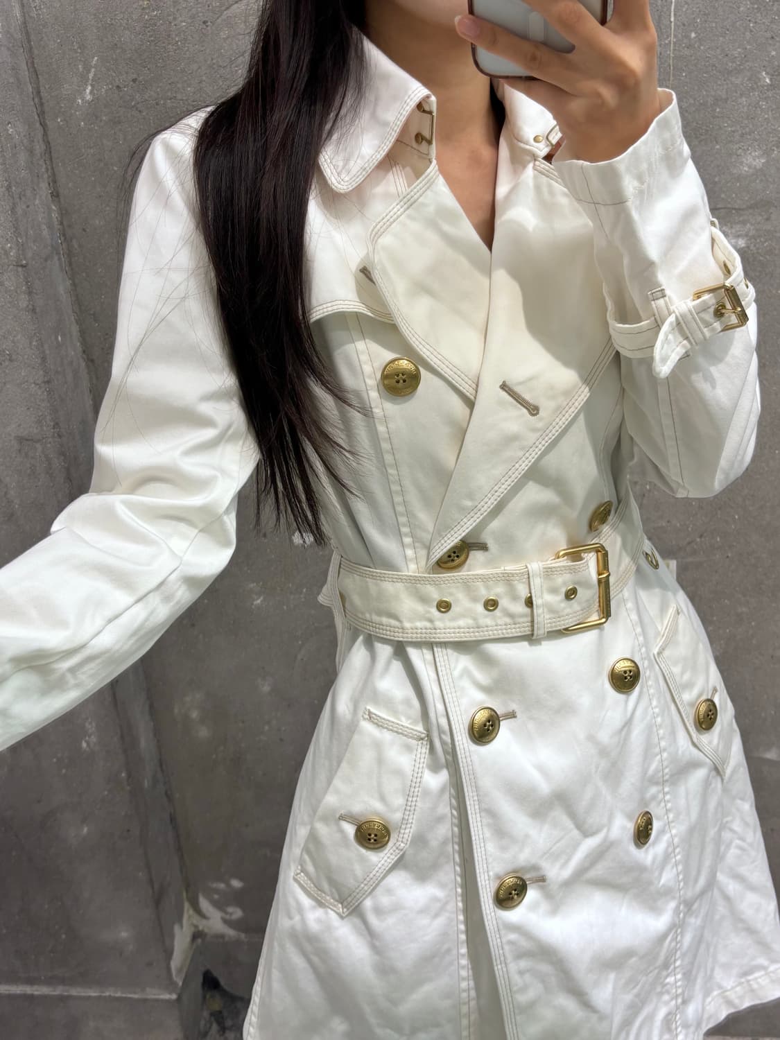 Burberry 버버리 블루라벨 화이트 코튼 벨티드 코트 상품이미지1