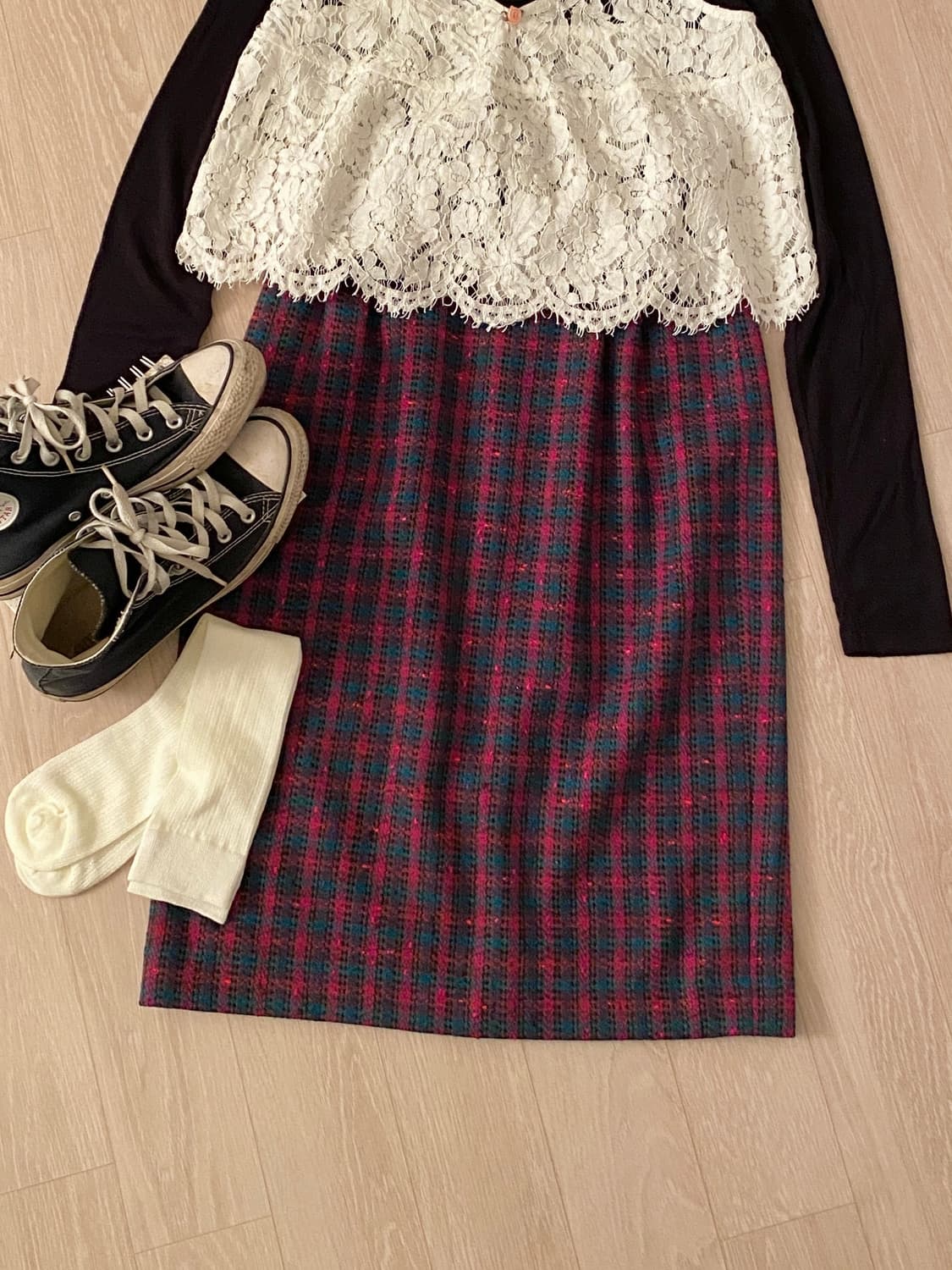 Vintage Wool Blend Check Midi Skirt 상품이미지3