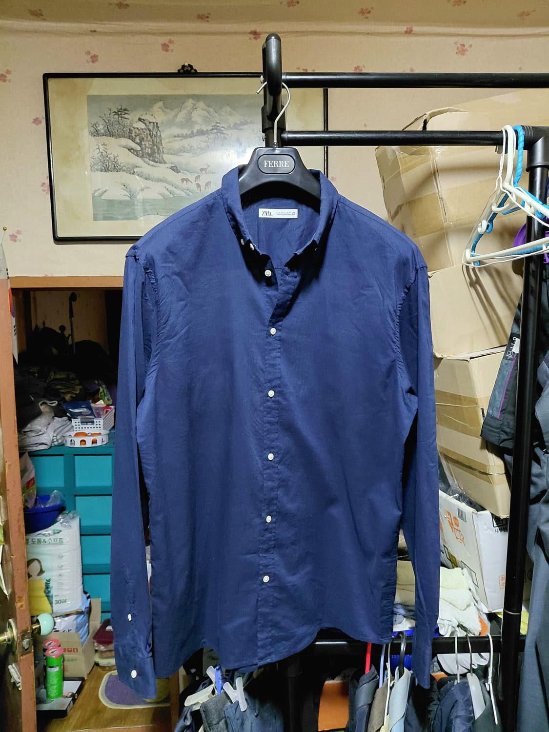 [자라]여름용  네이비 아사면 셔츠 L사이즈 상품이미지3