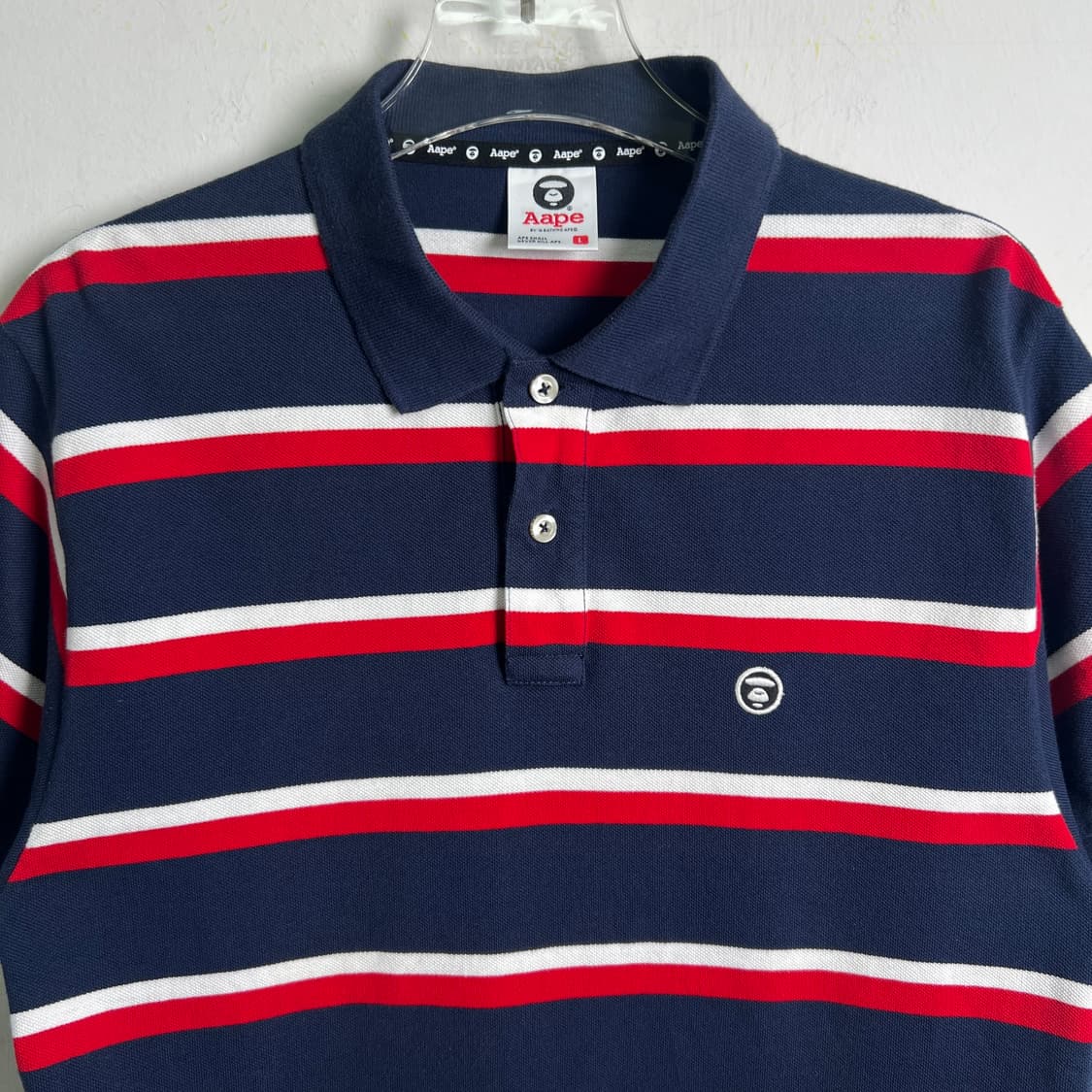 Aape 베이프 스트라이프 반팔 폴로 셔츠 L 상품이미지5