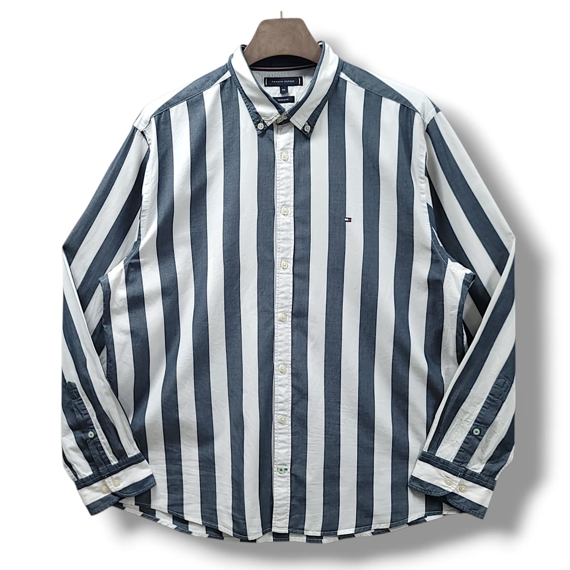 [2XL] 타미힐피거 블랙&화이트 스트라이프 레귤러핏 긴팔셔츠 상품이미지1