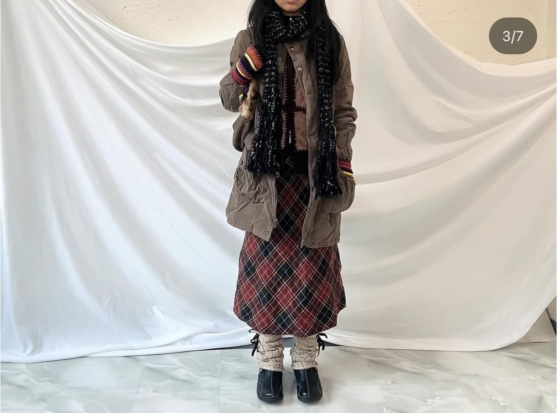 니트 집업, 야상점퍼, 체크스커트 상품이미지3