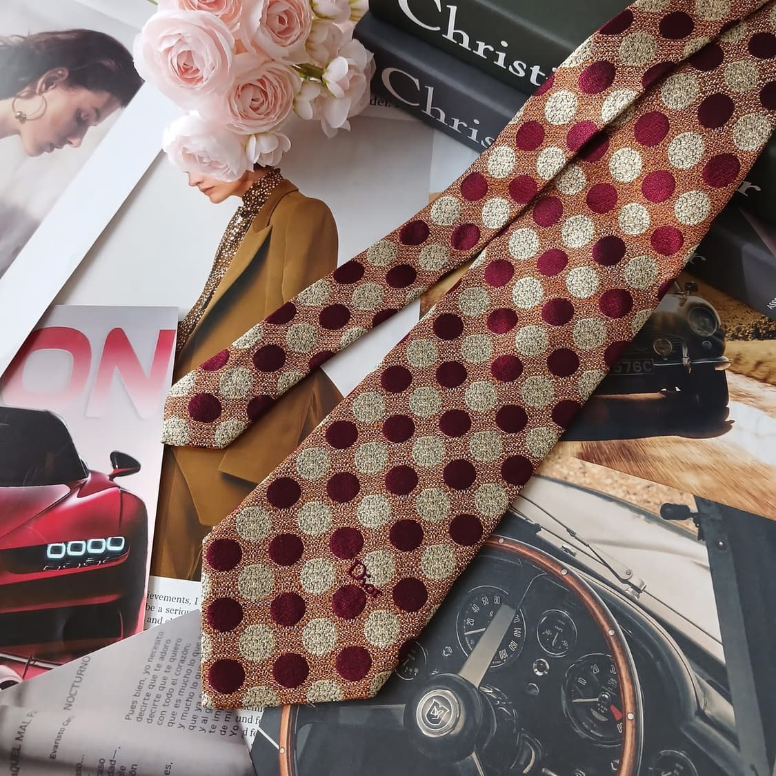 디올 실크 버건디 자카드 도트 넥타이 10cm A+등급 A19208
 상품이미지3