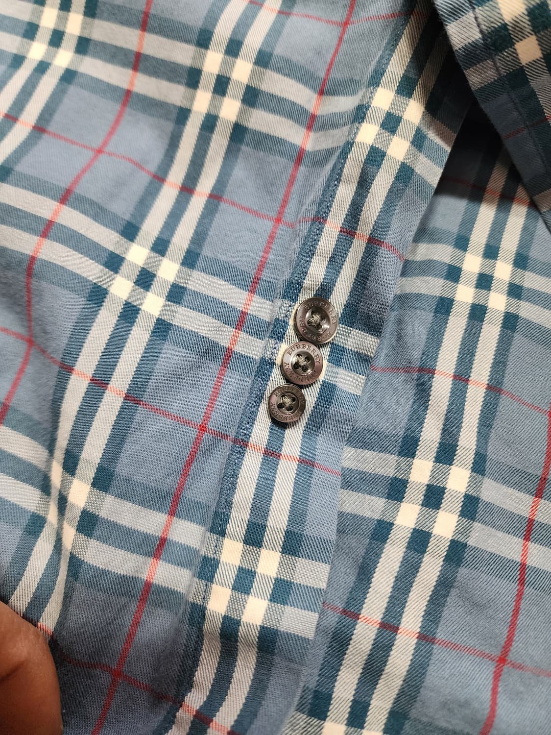 버버리 블루 노바체크 로고 남방 셔츠  XL사이즈 상품이미지7