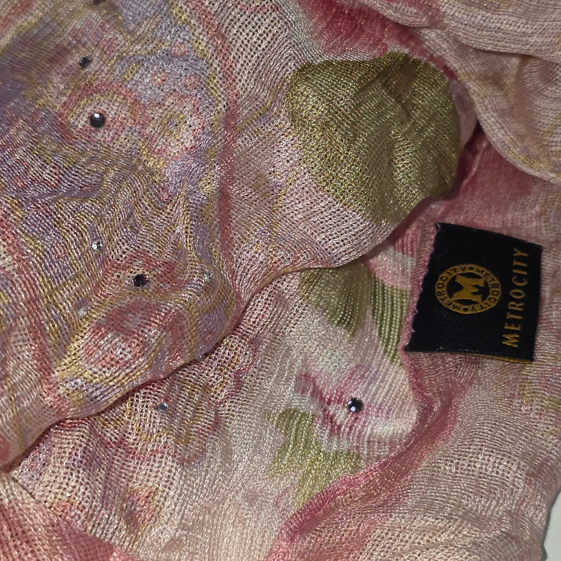 메트로시티 빈티지)핑크로즈 페이즐리 큐빅모리걸y2k로맨틱 실크스카프머플러 상품이미지2