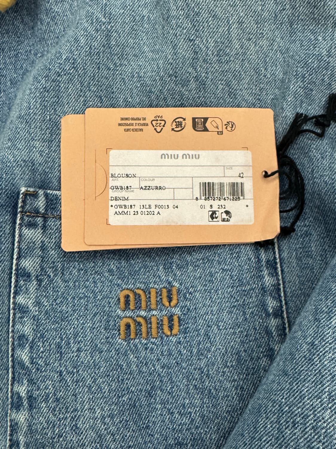 미우미우 데님 시어링 자켓 42 상품이미지2