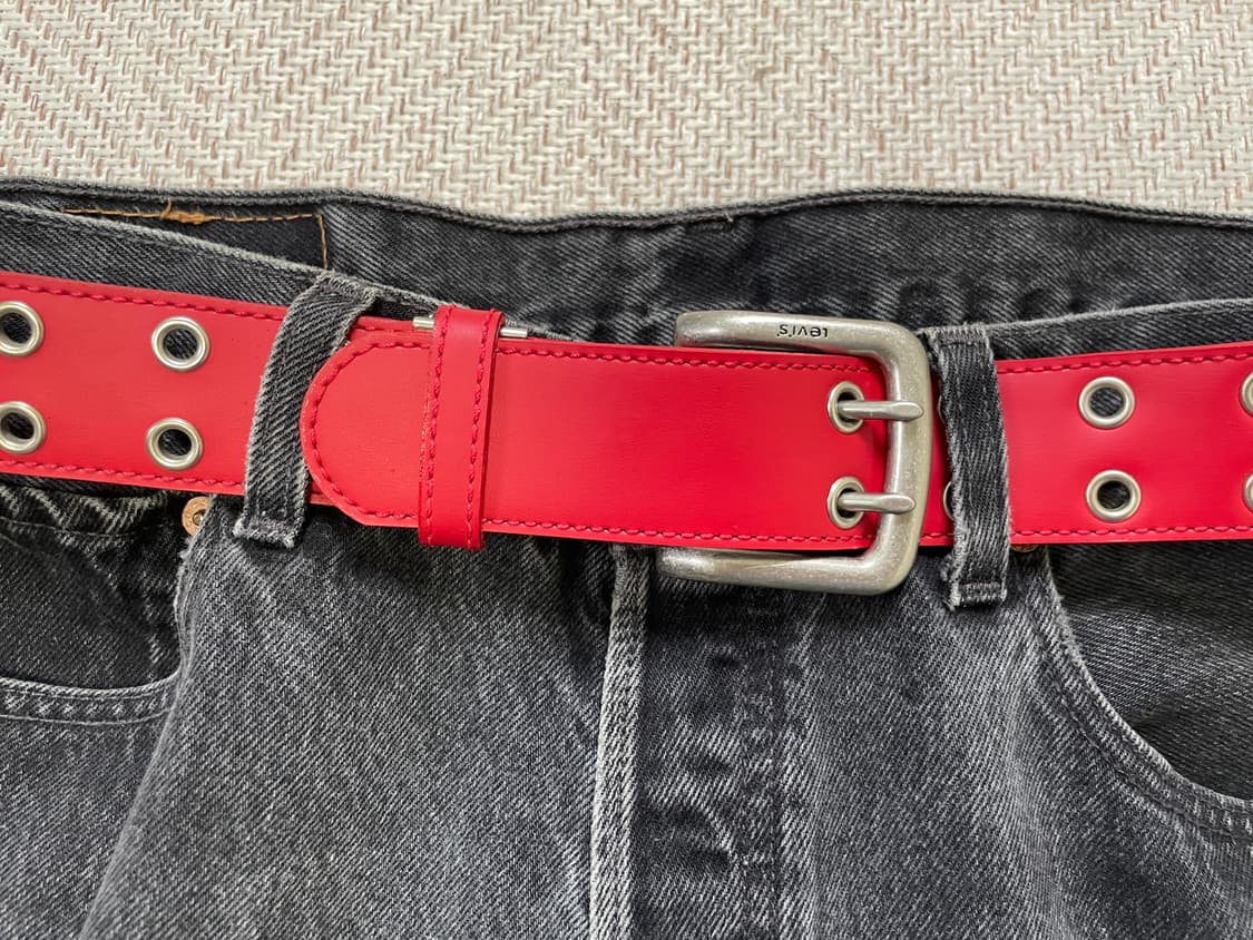 Levis 리바이스 더블 아일렛 실버버클 레더 벨트 상품이미지3