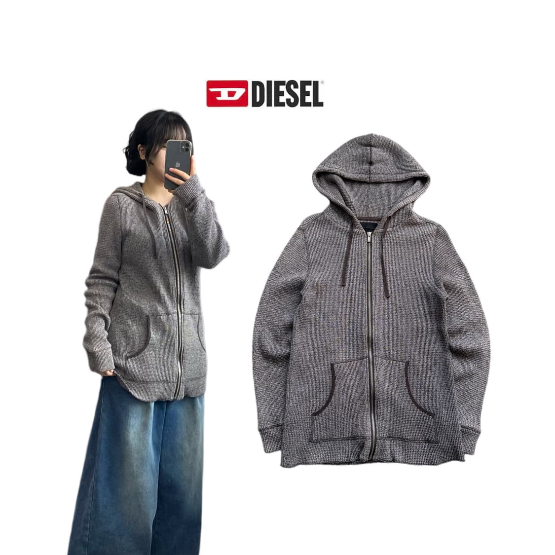 디젤 블랙골드 니트 후드집업 상품이미지1