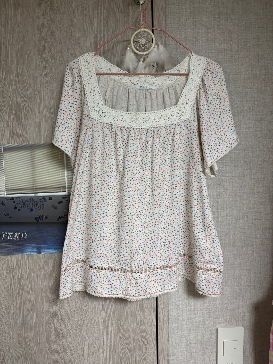 마루 빈티지 모리걸 잔꽃 크로셰 스퀘어넥 티셔츠 상품이미지1