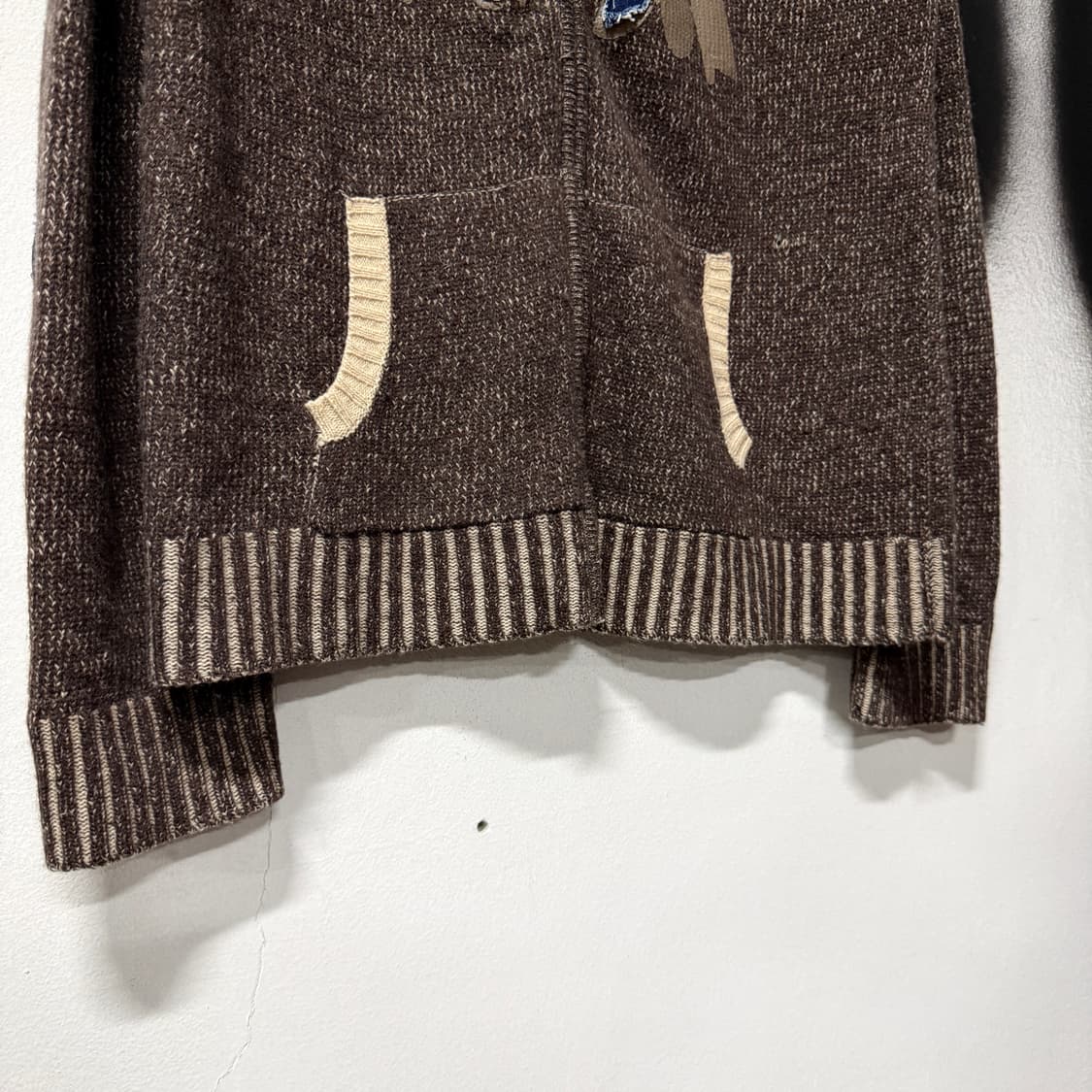 VTG 빈티지 멀티 패치 디테일 그런지 램스울 집업 니트 브라운 상품이미지4