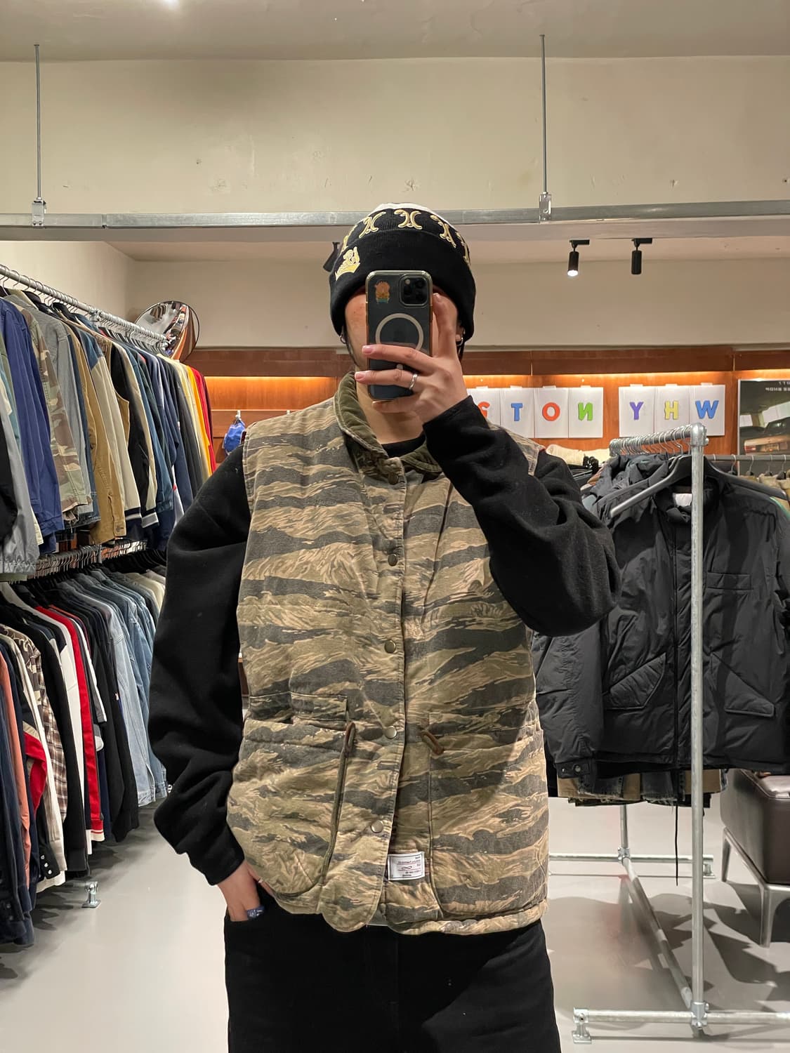 빈티지 타이거 카모 패딩 조끼   상품이미지1